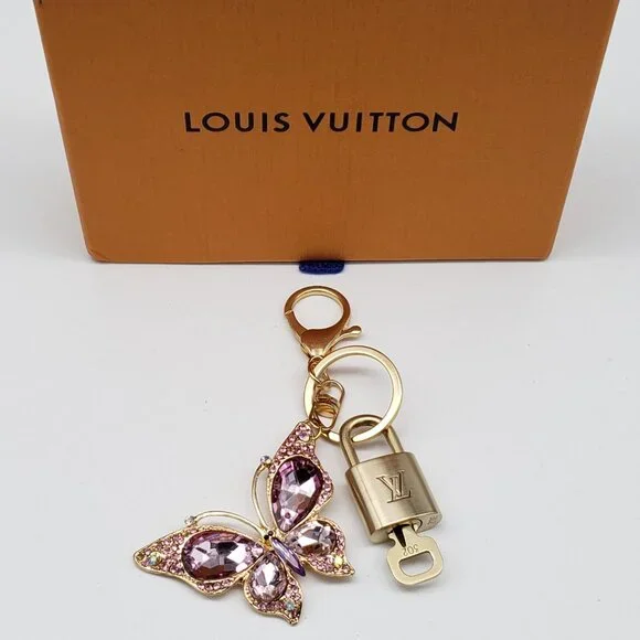 Authentic Louis Vuitton Gold Lock & Box w/ Unbranded Butterfly Bagcharm - Picture 2 of 8